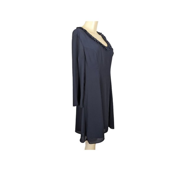 The LImited Collection long sleeve pleated collar navy blue‎ open back dress M - Picture 3 of 10